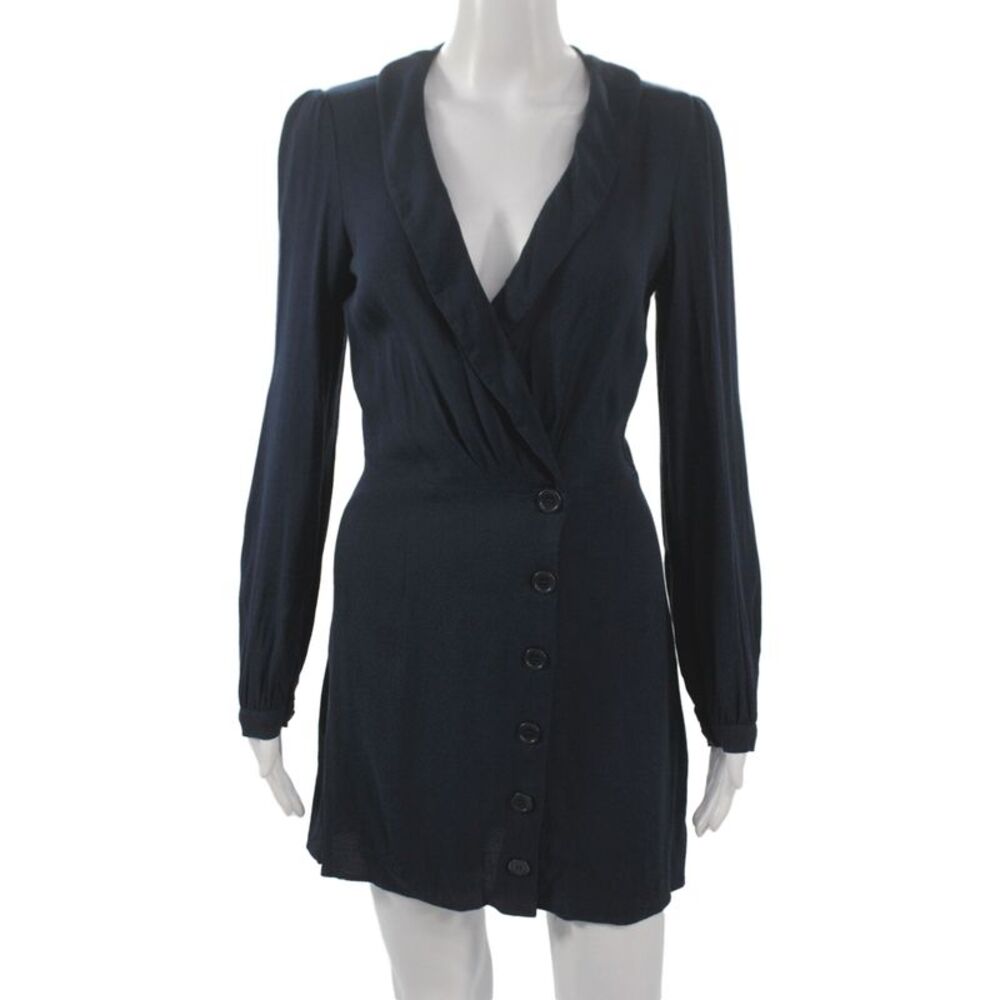 Reformation Women Shirt Wrap Dress Dark Blue V Neck Long Sleeve Button Size 6